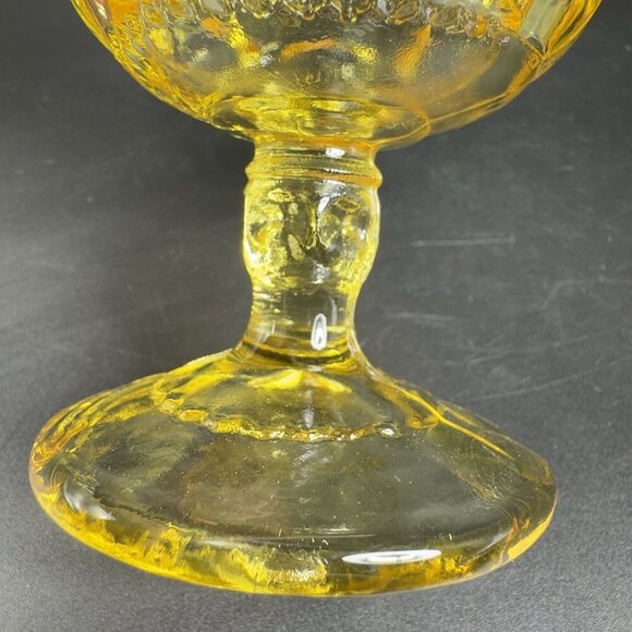 Indiana Glass Kings Crown Thumbprint Yellow Goblet Small Cups Glasses Set 2 VTG - Picture 5 of 13